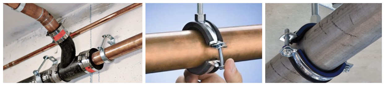 Rubber lined two screw clip pipe clamp