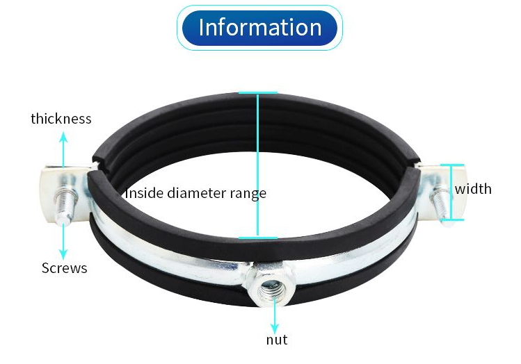 Rubber lined two screw clip pipe clamp